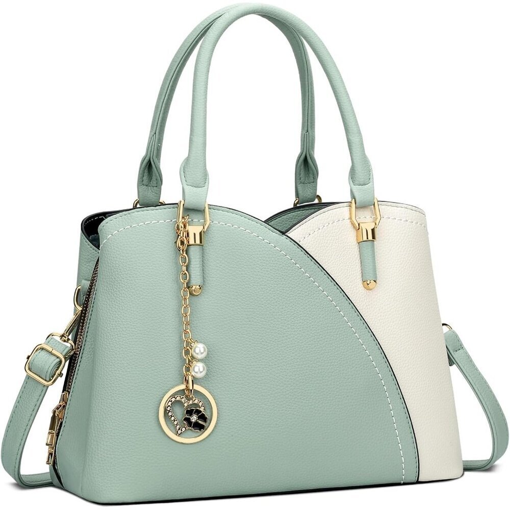Women’s Green(white) Triple Compartment Satchel Fashion Top Handle Shoulder Bag